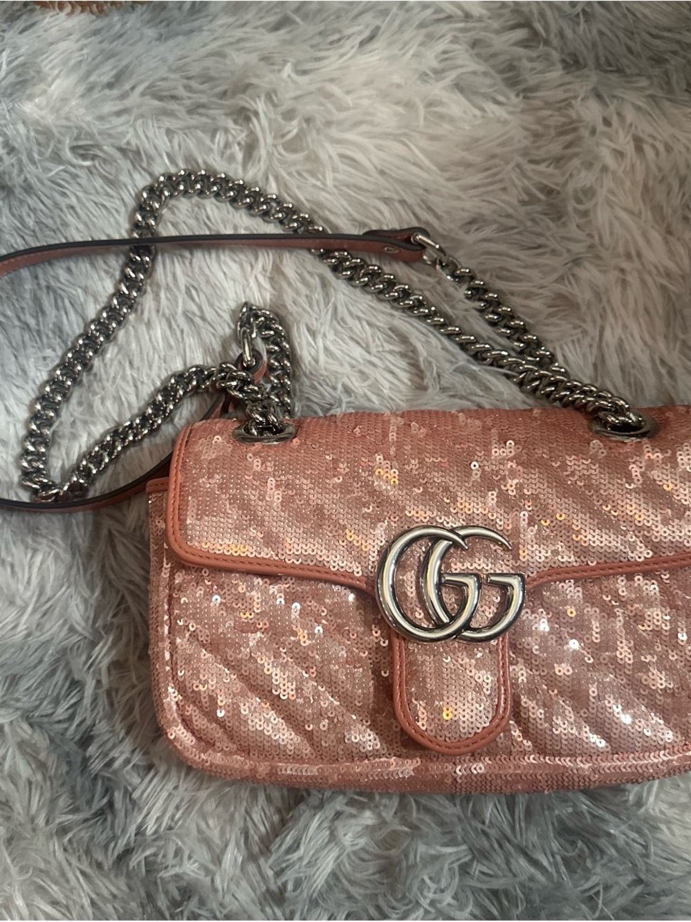 Gucci Rose Pink Sequin GG Marmont Crossbody Bag